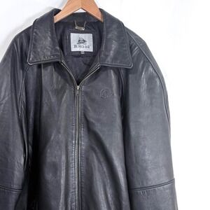 Burks Bay Mens Genuine Leather Bomber Jacket Black 4XL Embossed Knight Logo